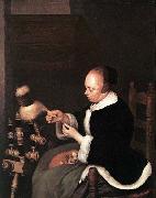 TERBORCH, Gerard A Woman Spinning Time-line: 1651-1700 School: Dutch Form: painting Type: genre oil painting
